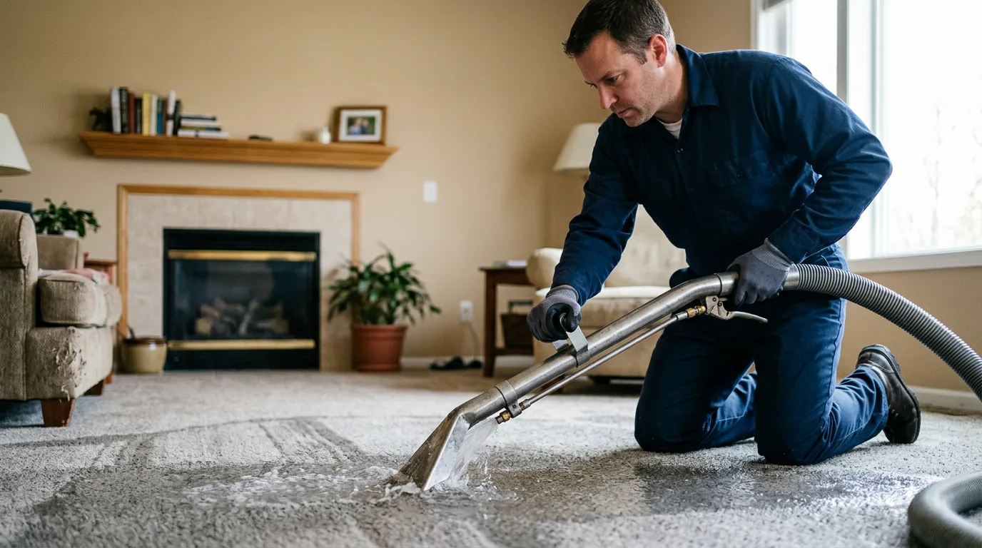 Water damage restoration technician working near Auburn, MA
